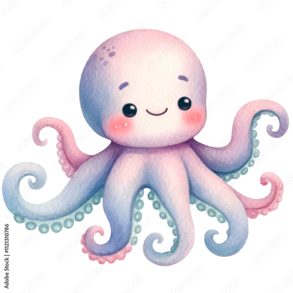 Cute Watercolor Octopus with Soft Pastels.