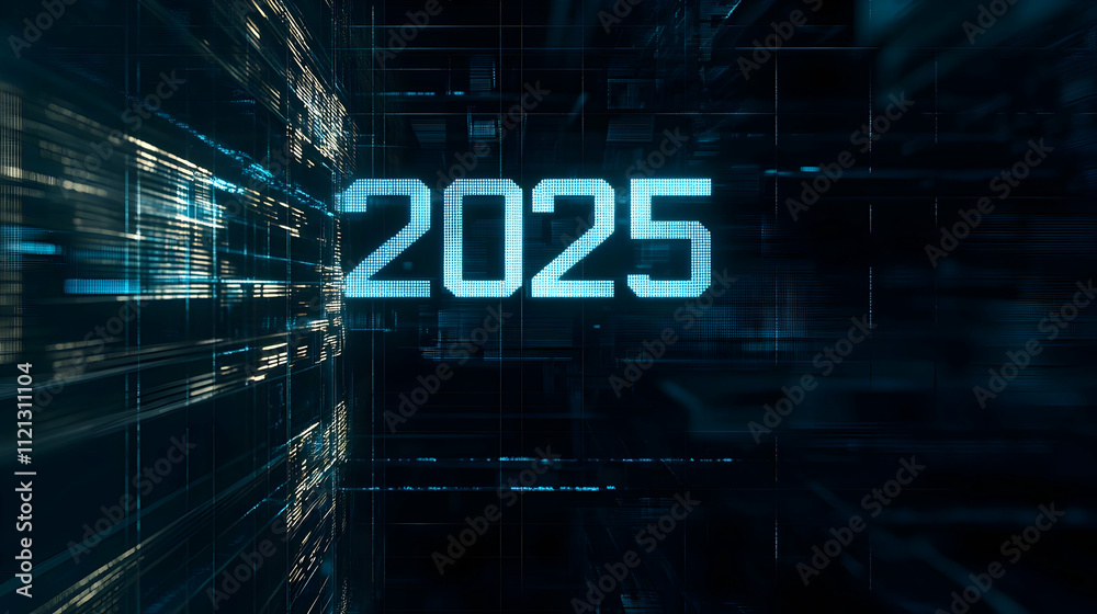 A futuristic digital representation of the year 2025 with a high-tech background. A futuristic digital representation of the year 2025 with a high-tech background.
