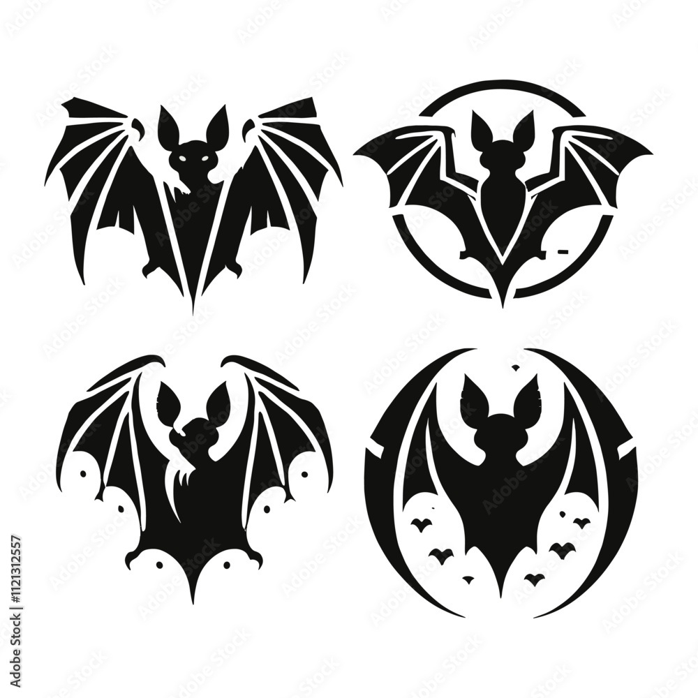 Fototapeta premium set of various flaying bat logo Silhouettes Black and White Illustration Designs on White Background