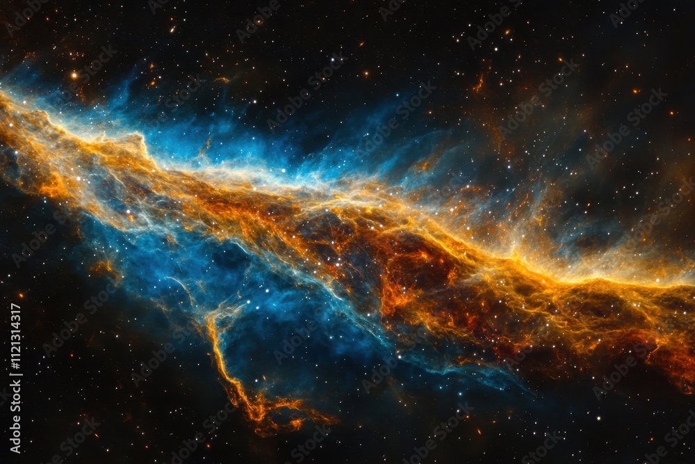 A Cosmic Tapestry of Blue and Orange Nebulae in a Starry Sky A Cosmic Tapestry of Blue and Orange Nebulae in a Starry Sky