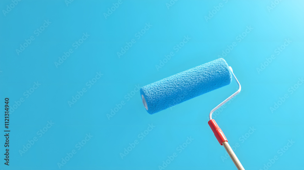 Obraz premium Paint Roller Painting - Smooth Application of Paint on a Wall for a Fresh, Clean Look in Home Improvement