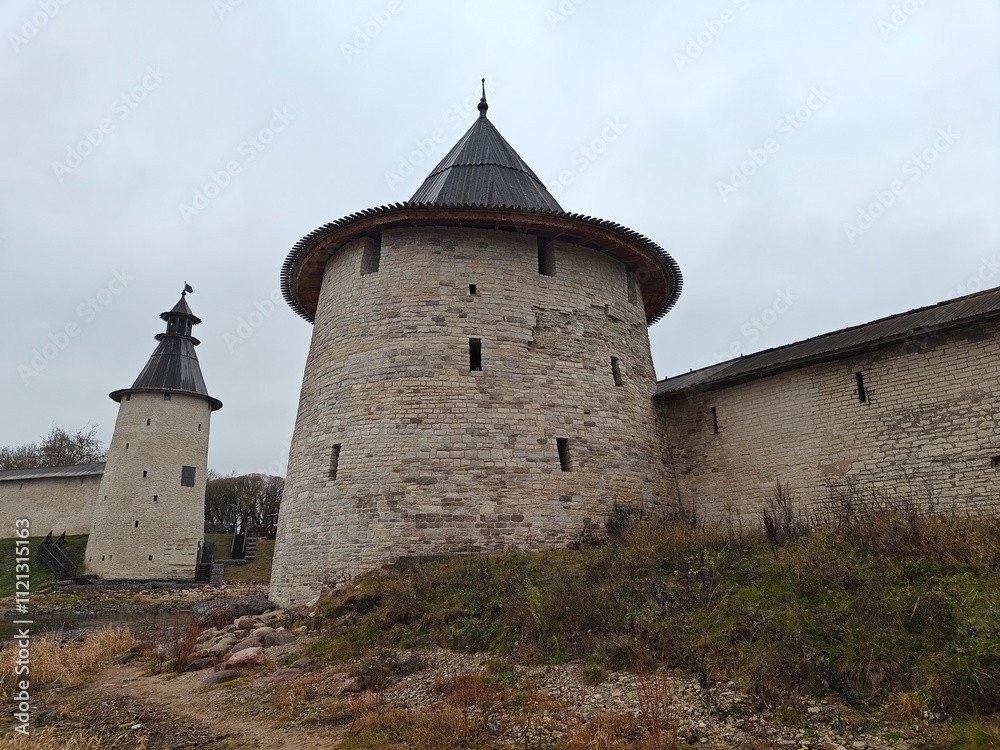 Ancient fortress tower in the city of Pskov Ancient fortress tower in the city of Pskov
