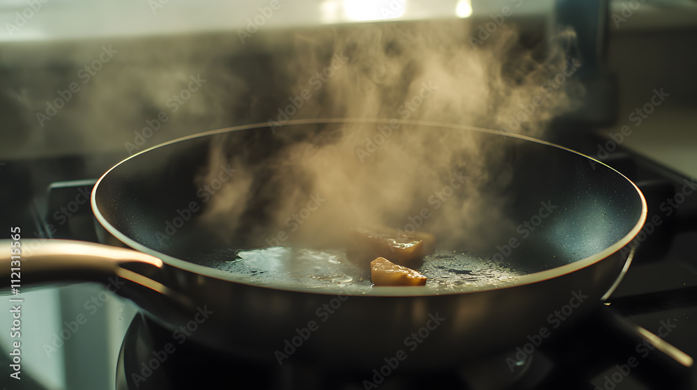 Pan on Medium-High Heat Stove with Vegetables Being Seasoned - Preparing Fresh, Flavourful Ingredients for Cooking Pan on Medium-High Heat Stove with Vegetables Being Seasoned - Preparing Fresh, Flavourful Ingredients for Cooking