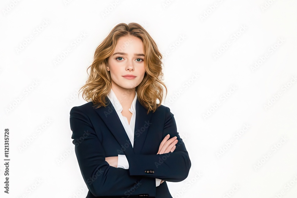 Confident businesswoman with arms crossed, posing against a white background. (1) Confident businesswoman with arms crossed, posing against a white background. (1)
