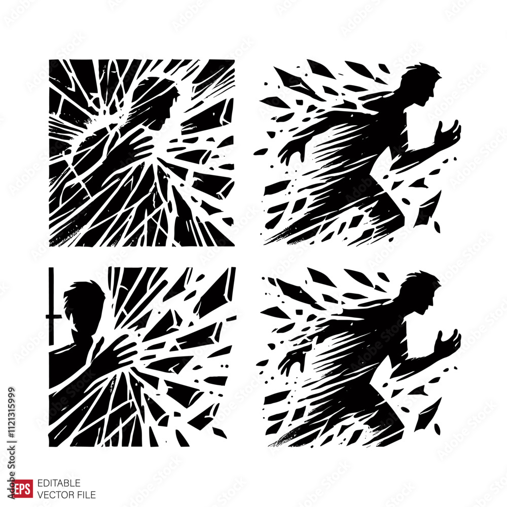 cracked surface various style Silhouettes Black and White Illustration Designs on White Background cracked surface various style Silhouettes Black and White Illustration Designs on White Background