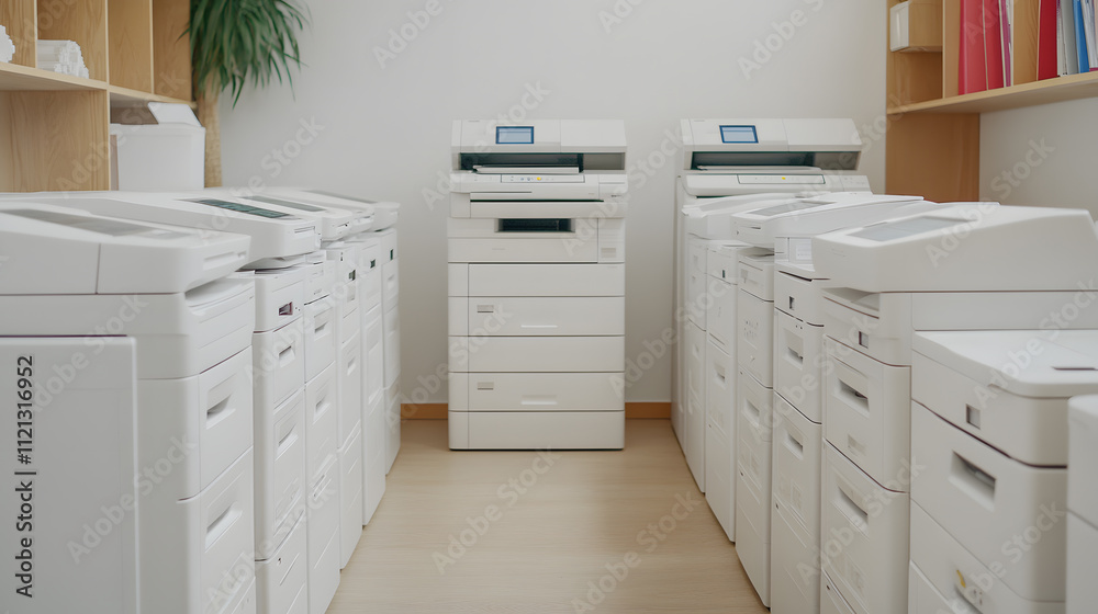 Commercial Printers with a Bright, Clean Setup - Efficient and Professional Printing Equipment in a Neat Workspace Commercial Printers with a Bright, Clean Setup - Efficient and Professional Printing Equipment in a Neat Workspace