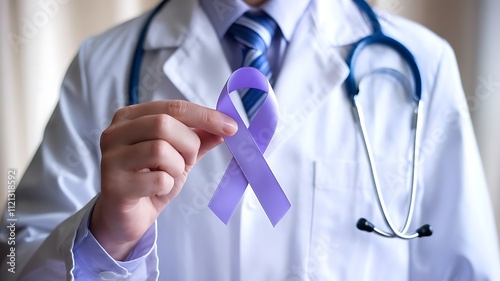 Doctor Holding a Lilac Awareness Ribbon