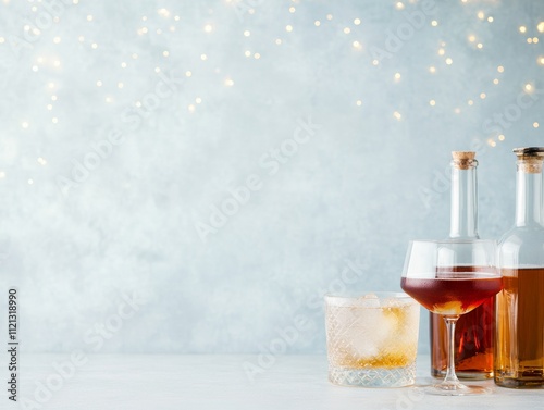 Festive Table with Glowing Liquor Bottles for National Repeal Day, New Years Eve, and Independence Day