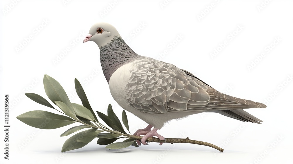 Fototapeta premium a dove with an olive branch in its beak. 3d render