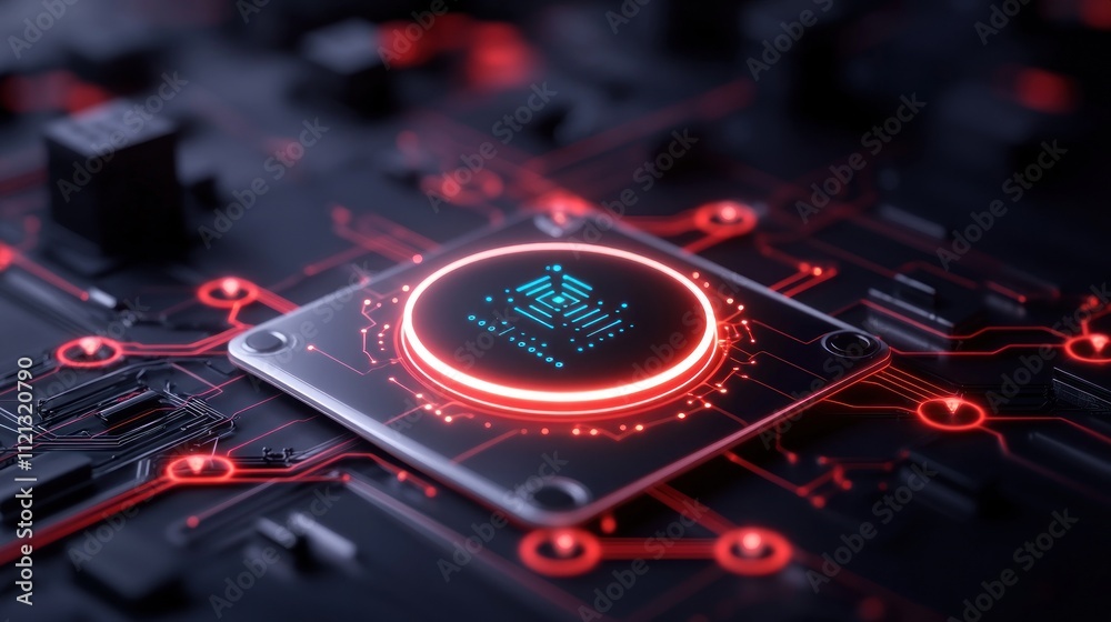 Obraz premium A close-up of a microchip on a circuit board, showcasing technology.
