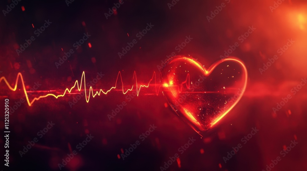 A heart-shaped pulse line glowing on a vibrant red background, ideal for conveying themes of care and affection A heart-shaped pulse line glowing on a vibrant red background, ideal for conveying themes of care and affection
