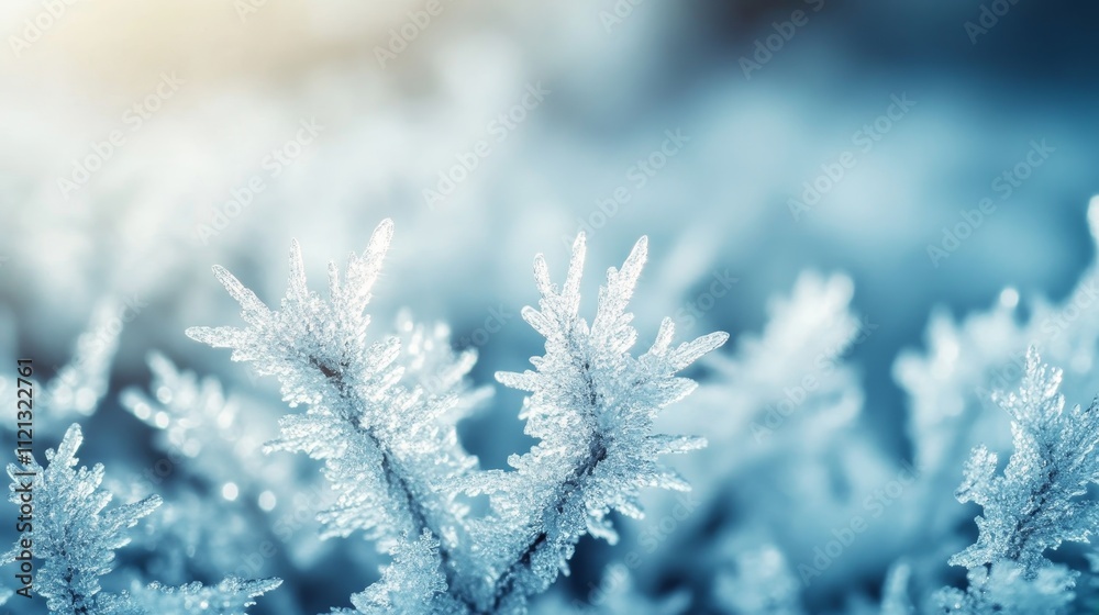 Frosty Winter Closeup, Ice Crystals on Plants, Snowy Background, Cold Nature Beauty Frosty Winter Closeup, Ice Crystals on Plants, Snowy Background, Cold Nature Beauty