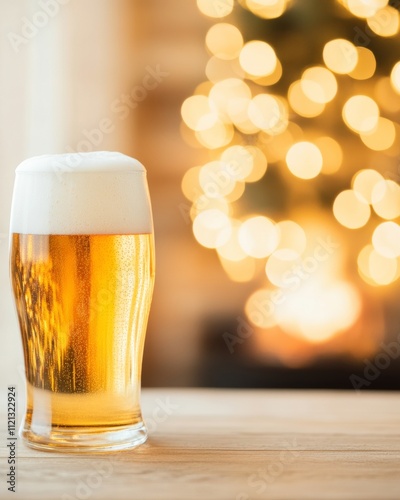 Cozy Lager by the Fireplace Celebrating National Lager Day, Christmas, and New Years Eve