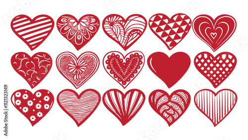 Red and White Pattern of Doodle Hearts