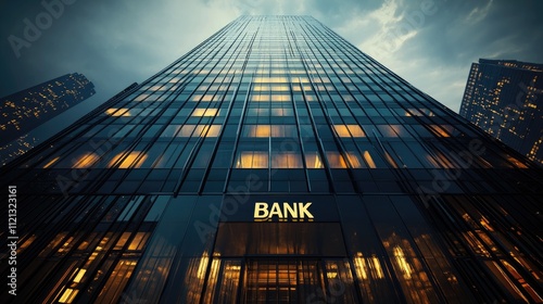 Wallpaper Mural Imposing bank skyscraper dominating city skyline at dusk with fog Torontodigital.ca