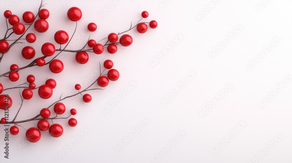 Fototapeta premium Red berries on branches against a soft background.