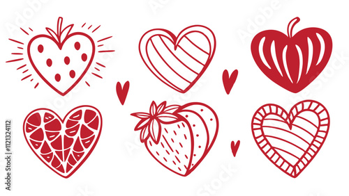Heart-Shaped Strawberries and Love Illustrations