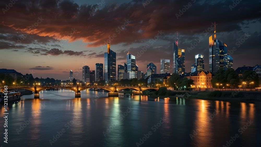 Naklejka premium Frankfurt, Germany skyline on the Main River