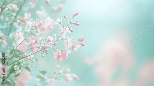 Wallpaper Mural Pink blossoms in a field, against a soft blue background. Torontodigital.ca