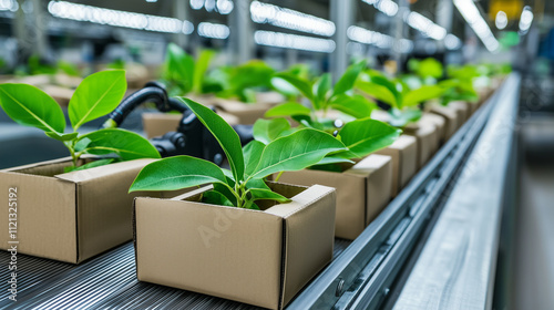 Wallpaper Mural Biodegradable Boxes on Conveyor Belt in Sustainable Facility Torontodigital.ca