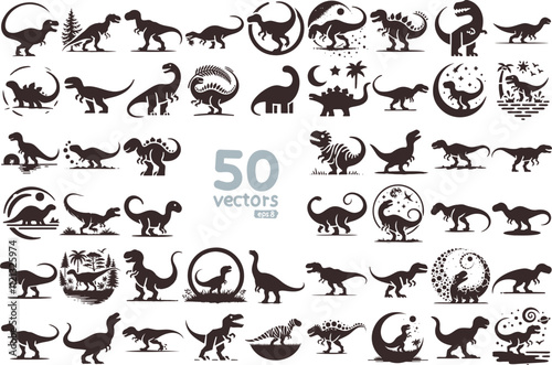 Vector Illustrations of Various Dinosaurs in Silhouette Style for Graphic Design and Educational Use