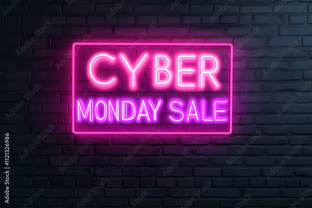 Neon Lettering ‘CYBER MONDAY SALE’ on Neon Brick Background - Vibrant and Eye-Catching Design for Online Shopping Promotions Neon Lettering ‘CYBER MONDAY SALE’ on Neon Brick Background - Vibrant and Eye-Catching Design for Online Shopping Promotions