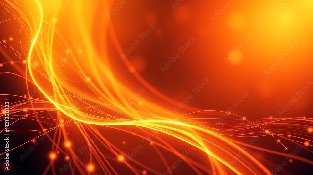 Fiery Abstract: Glowing orange energy lines swirl and dance against a dark background, creating a dynamic and vibrant abstract image perfect for technology, energy, or passion-related projects. 