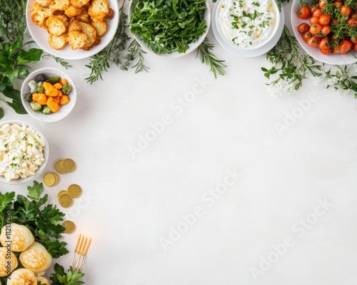 Festive Hanukkah Table with Menorah and Traditional Foods for Diverse Holiday Celebrations photo