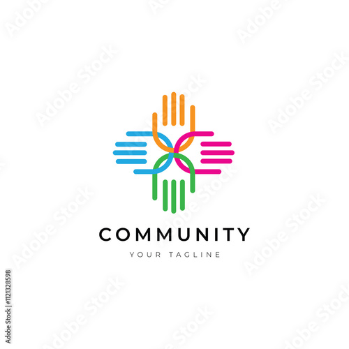 hand community colorful logo design vector