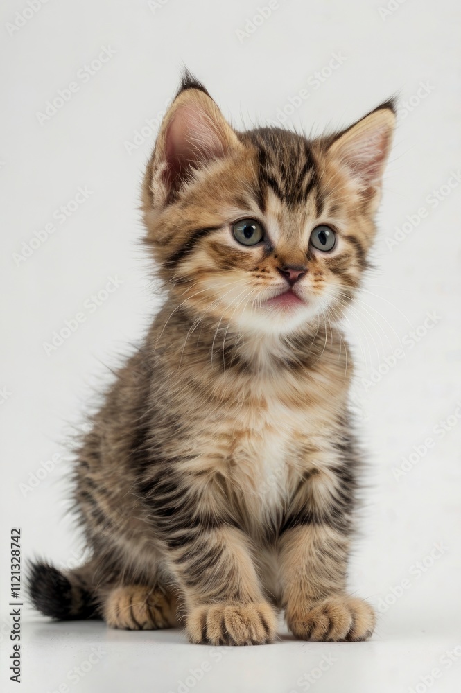 Obraz premium Cute tabby kitten playing on white background