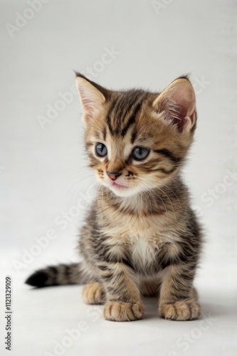 Cute tabby kitten playing on white background
