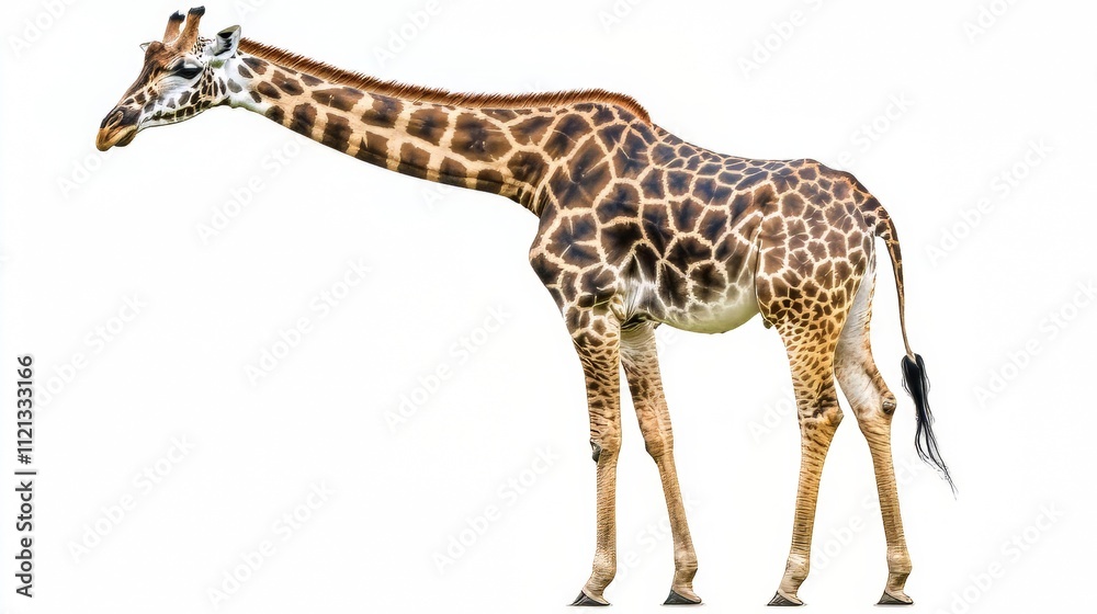 Obraz premium Giraffe long neck safari animal isolated on white background. wildlife. Ultra realistic. Photorealistic hypermaximalist hyper realistic fine detail