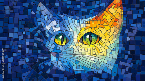 Cute Cat on a Geometric Background Design