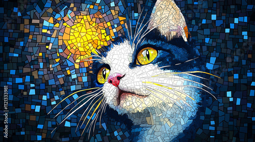 Cute Cat on a Geometric Background Design