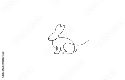 Easter Bunny Face Continuous Single Line Drawing with Editable Stroke, Rabbit continious one line drawing, Easter Bunny Face Continuous Single Line Drawing with Editable Stroke.