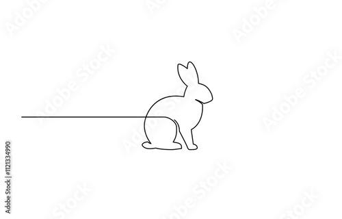 Easter Bunny Face Continuous Single Line Drawing with Editable Stroke, Rabbit continious one line drawing, Easter Bunny Face Continuous Single Line Drawing with Editable Stroke.