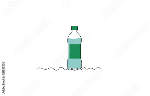 Bottles one line colored continuous drawing. Empty glass and plastic bottles continuous one line illustration, Bottle of water. Line icon on white background.