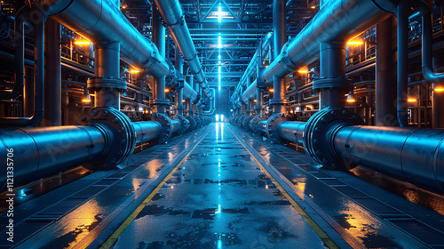 Futuristic Technology Retail Warehouse, Digitalization and Visualization of Industry Process that Analyzes Warframe texture banner background