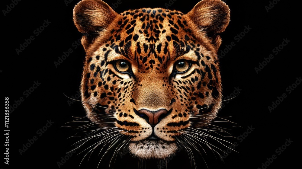 Obraz premium Majestic amur leopard portrait isolated on black background wildlife conservation image. wildlife. Ultra realistic. Photorealistic hypermaximalist hyper realistic fine detail