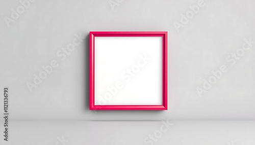 A vibrant pink frame on a minimalist grey wall, ready for your artwork or memories. photo