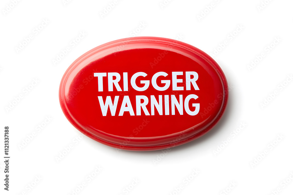 Red Oval Badge with Text ‘TRIGGER WARNING’ - Isolated Design for Alerts and Cautionary Messages Red Oval Badge with Text ‘TRIGGER WARNING’ - Isolated Design for Alerts and Cautionary Messages