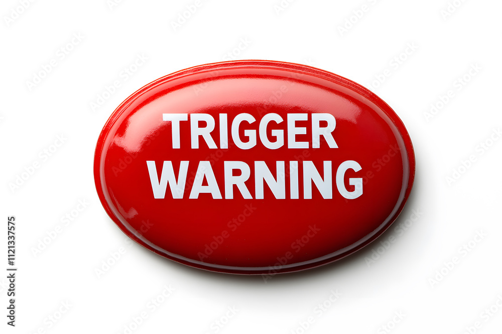 Red Oval Badge with Text ‘TRIGGER WARNING’ - Isolated Design for Alerts and Cautionary Messages Red Oval Badge with Text ‘TRIGGER WARNING’ - Isolated Design for Alerts and Cautionary Messages