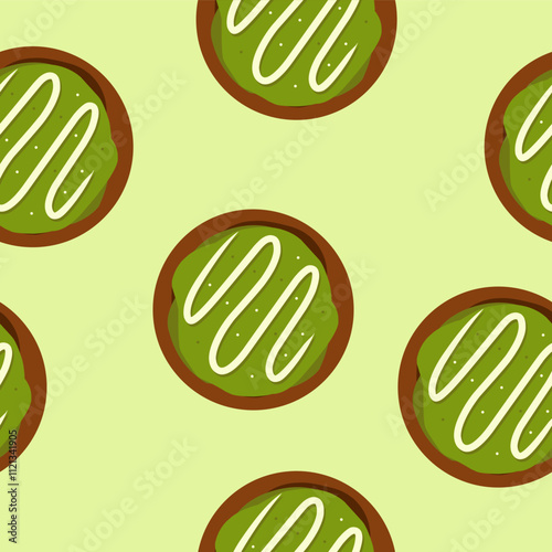 Bombolone seamless pattern with matcha toping. Pattern for food wrapping or bakery shop wallpaper