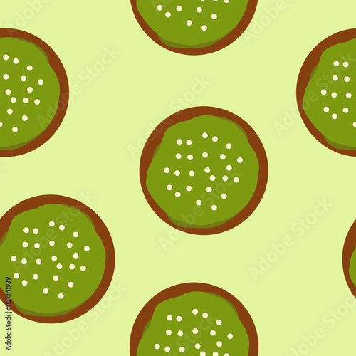 Bombolone seamless pattern with matcha toping. Pattern for food wrapping or bakery shop wallpaper