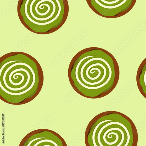 Bombolone seamless pattern with matcha toping. Pattern for food wrapping or bakery shop wallpaper