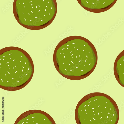 Bombolone seamless pattern with matcha toping. Pattern for food wrapping or bakery shop wallpaper