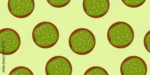 Bombolone seamless pattern with matcha toping. Pattern for food wrapping or bakery shop wallpaper
