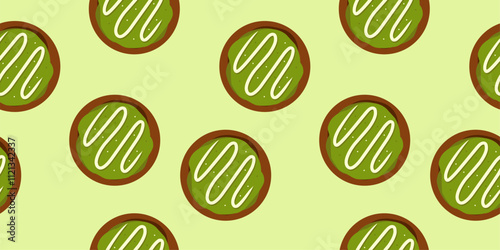 Bombolone seamless pattern with matcha toping. Pattern for food wrapping or bakery shop wallpaper