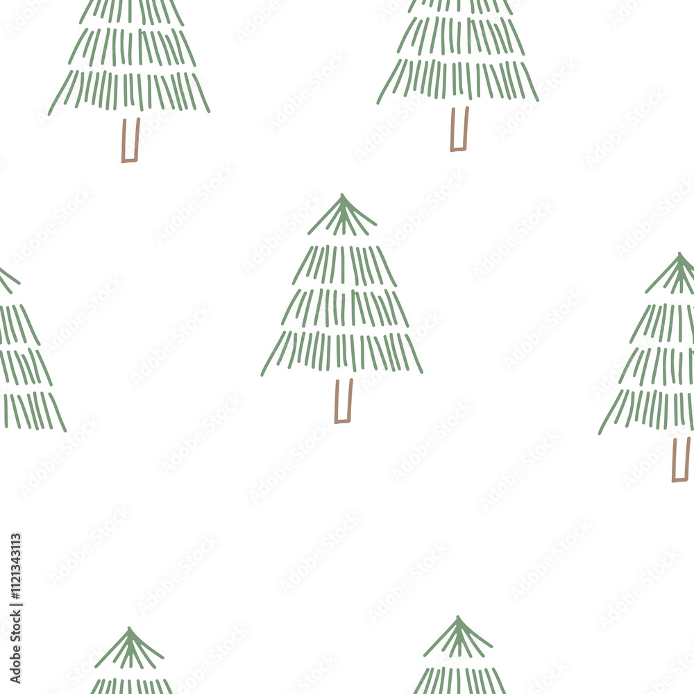 Abstract Handraw Pine tree chrismas seamless pattern