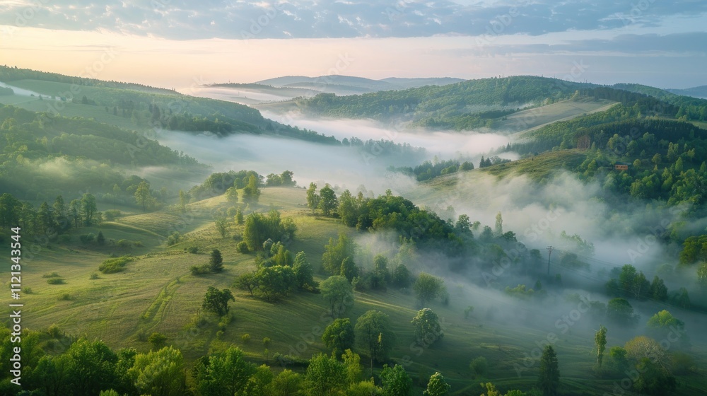 Naklejka premium Misty Morning Landscape
